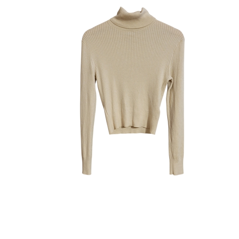 J. Crew Ivory Ribbed Cropped Long Sleeve Turtleneck Top